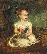 Franz von Lenbach Portrait of a little girl with cat oil on canvas